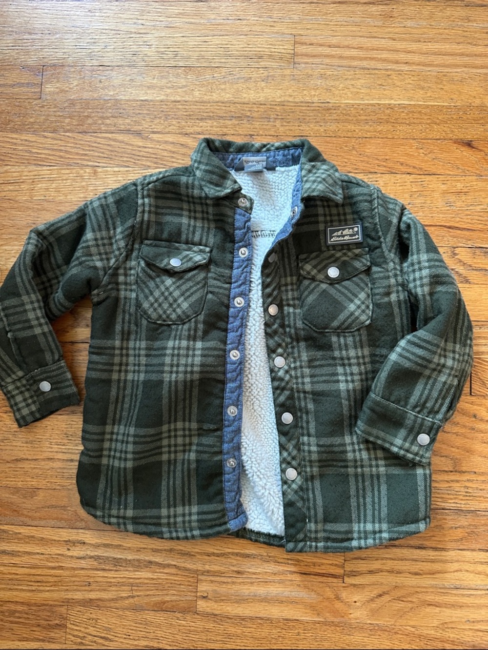 Eddie Bauer Dark Green Plaid Sherpa-Lined Button Shirt 24 months